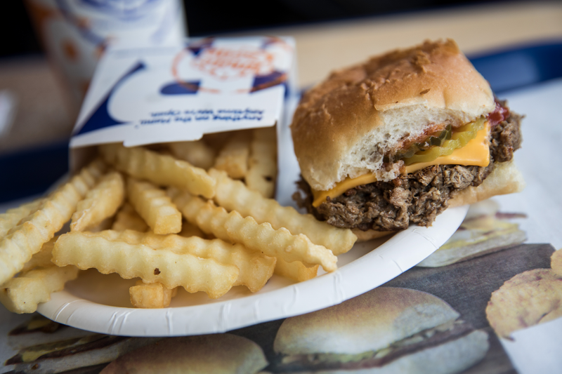 In this photo illustration, a meatless ‘Impossible Slider’ sits on a table at a White Castle restaurant, April 12, 2018 in the Queens borough of New York City.